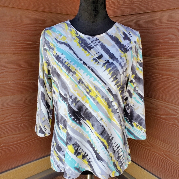 Alia Women's Colorful Stretchy 3/4 Sleeve Blouse Top Size Petite Small PS NWOT - Picture 12 of 14